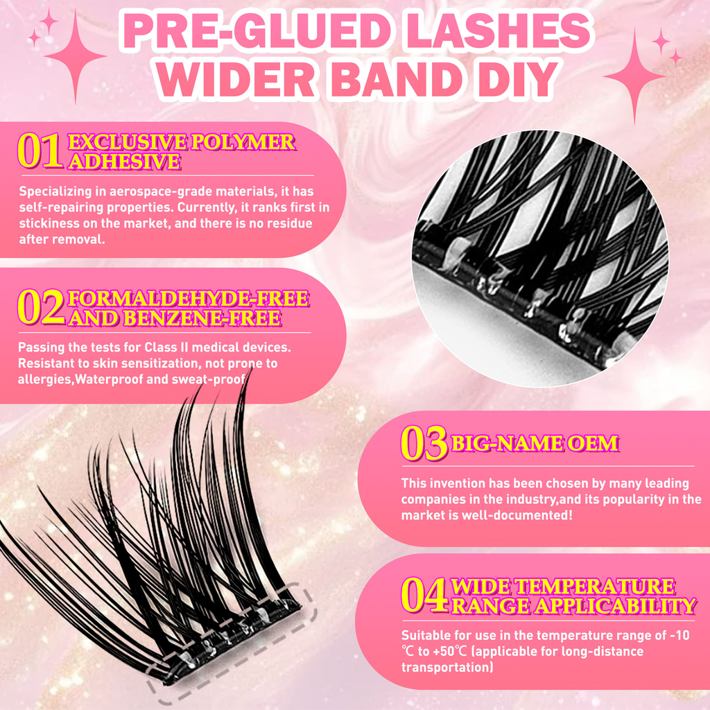 Press-type pre-applied adhesive eyelashes