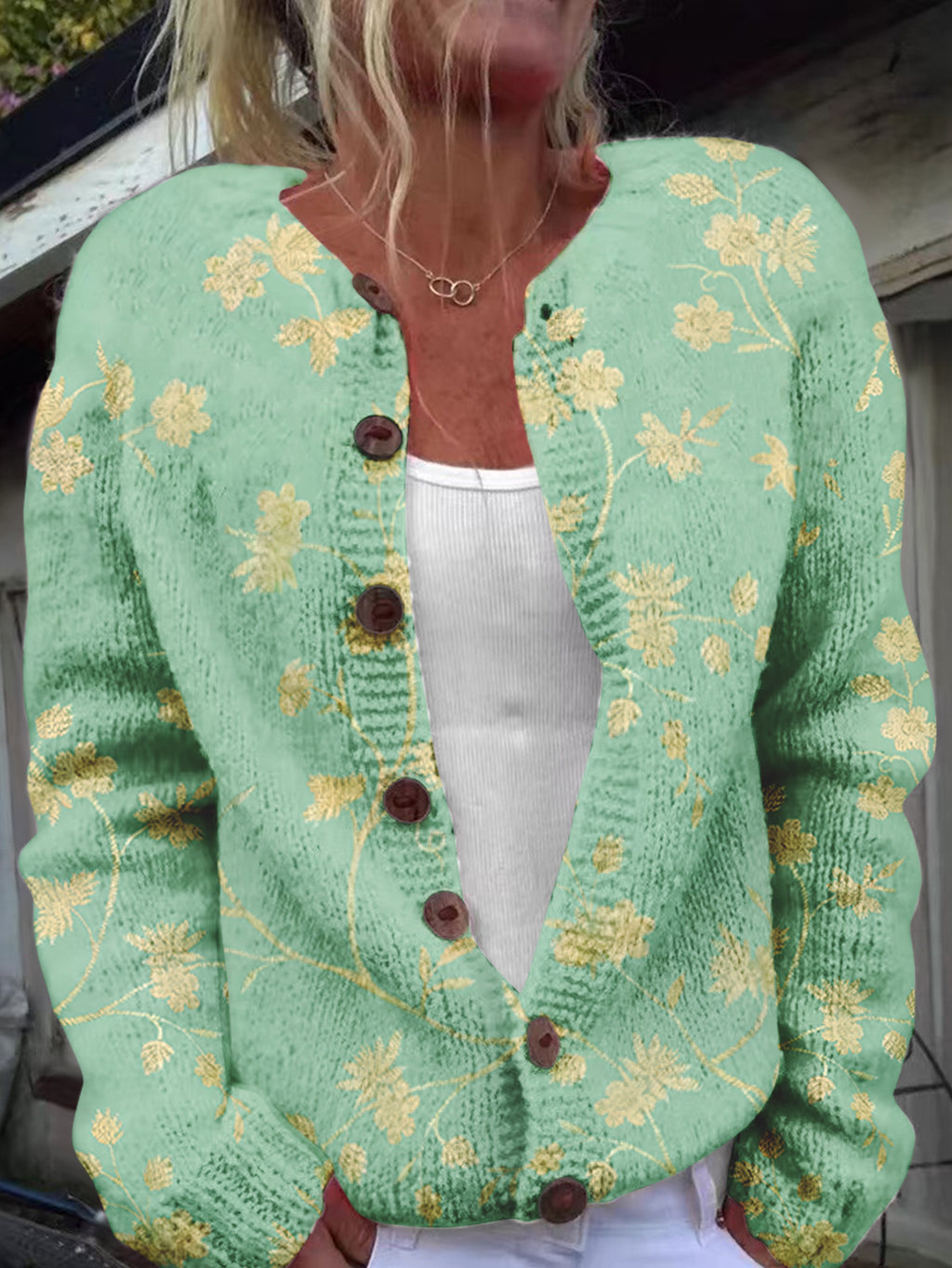 Womens 3D Printed Loose Cardigan