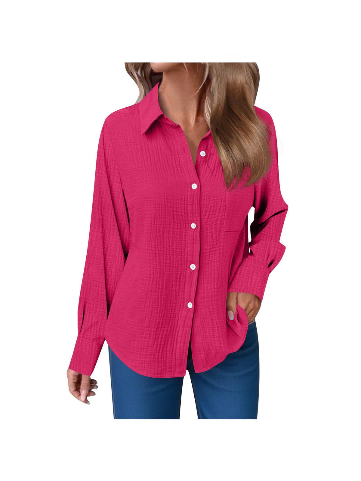 Solid Color Soft Cotton and Linen Casual Shirt Sleeve Button Long Sleeve Shirt