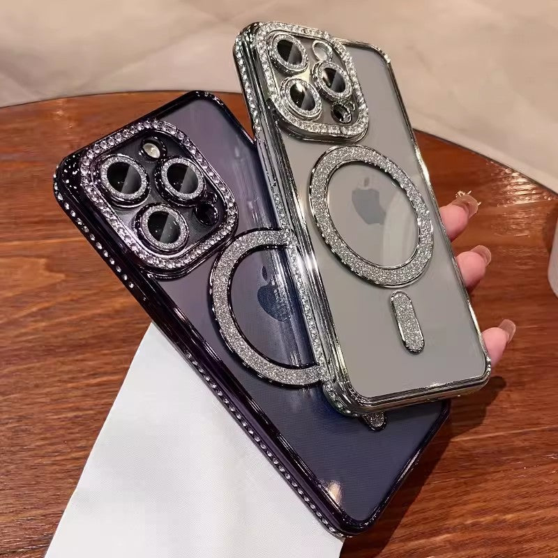 Magnetic Rhinestone Transparent Phone Case
