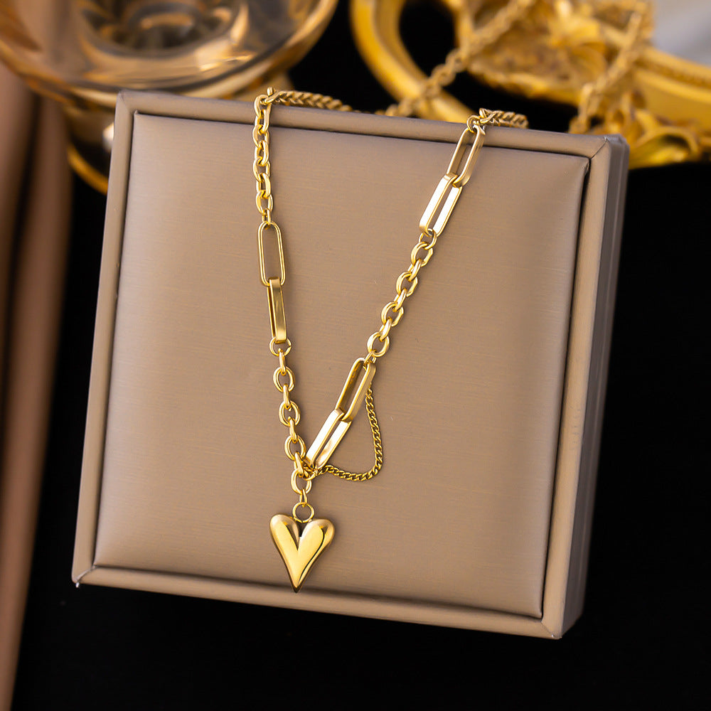 Titanium Steel Heart-Shaped Necklace for Women Fashion Heart Pendant Necklace