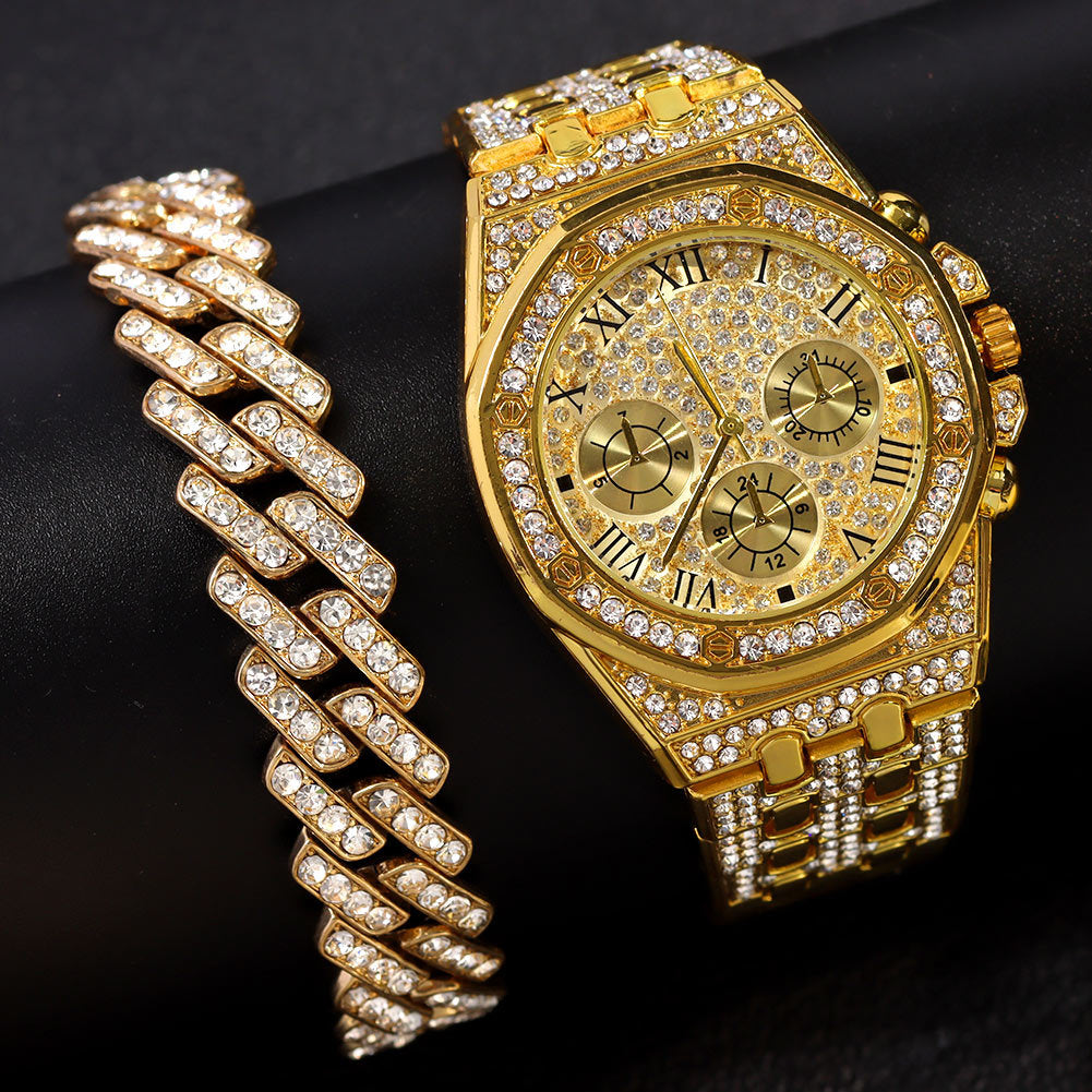 Diamond Imitation Three-Eye Quartz Watch