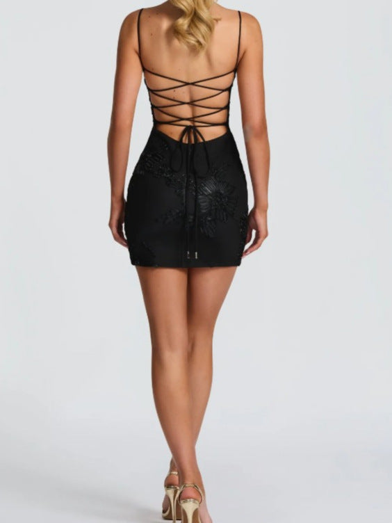 Open-work halter top mermaid dress