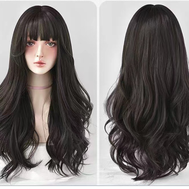 Long Curly Synthetic Hair Wig with Adjustable Bangs