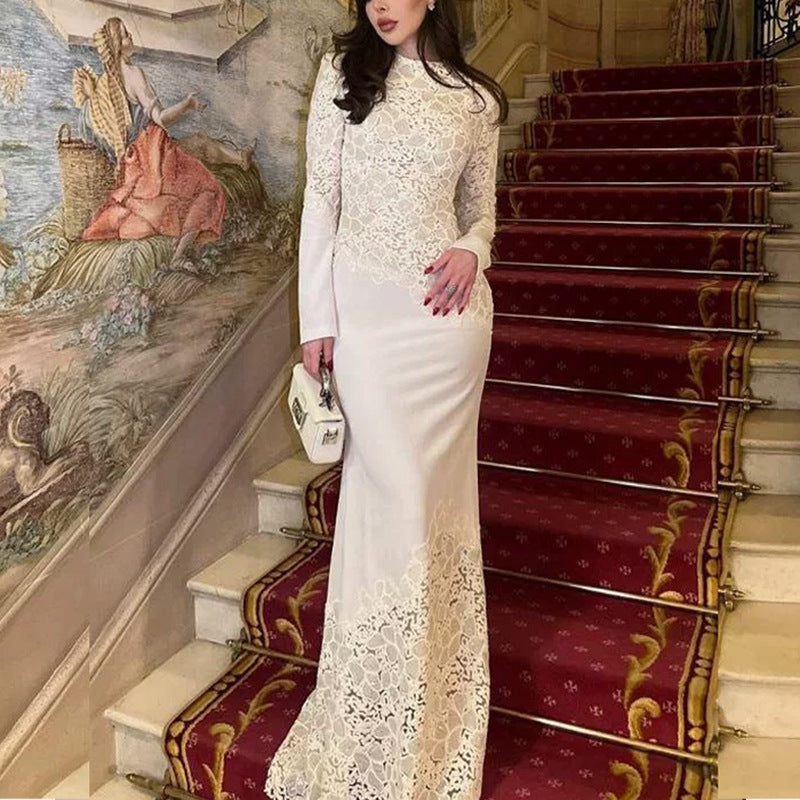 Elegant Lace Fishtail Long Sleeve Slim Fit Evening Dress