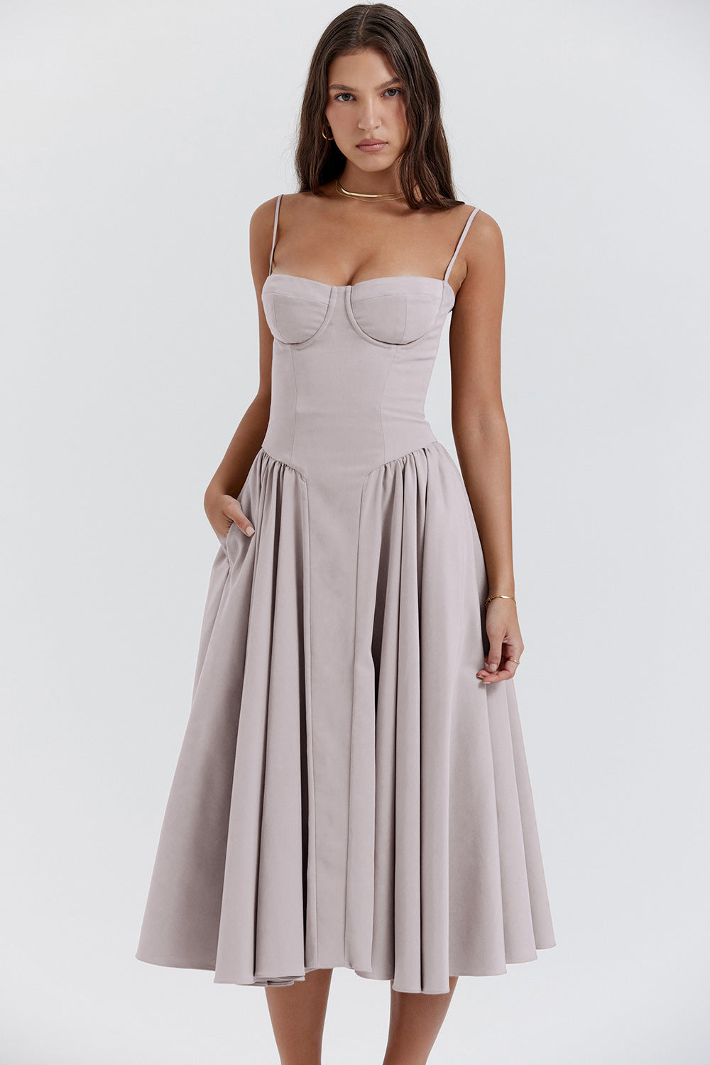 French Retro Long Sleeveless Dress