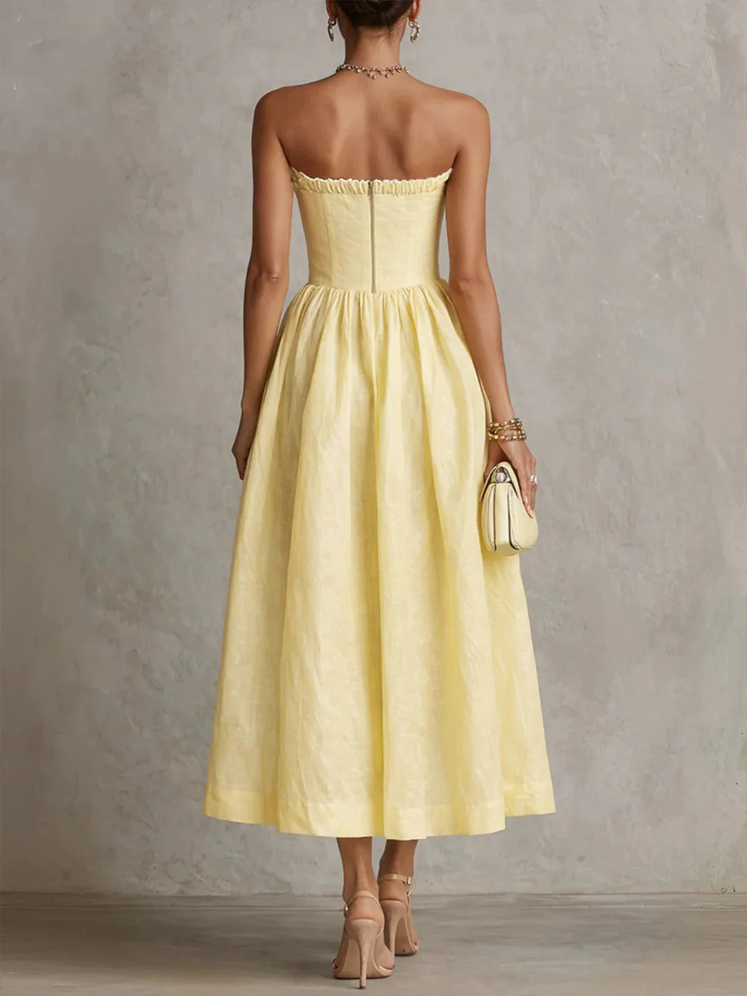 Women's Off-Shoulder Floral Decor High-Waisted A-Line Midi Dress