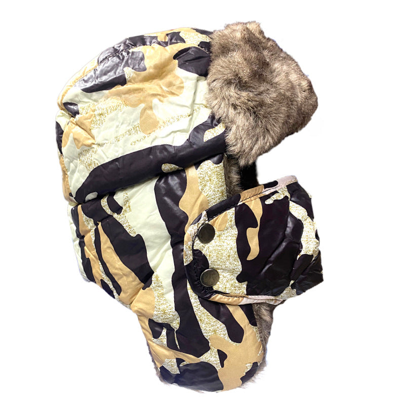 Men Women Embroidered Fleece Lined Winter Ski Hat with Face Mask
