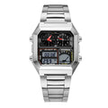 Foxbox Square Men Multifunction Digital Analog Stainless Steel Waterproof Watch