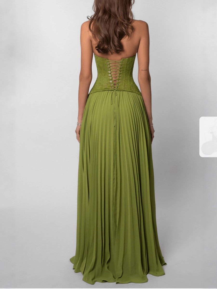 Womens Sexy Backless Pleated Wrap Dress