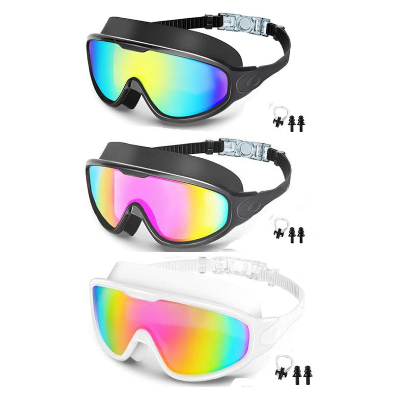 Large Frame Anti-Fog Swimming Goggles with Earplugs