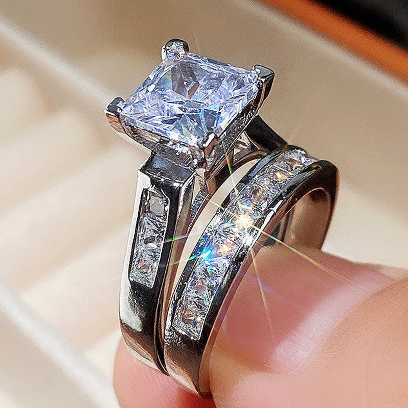 Ladies Square Diamond Zircon Ring Set