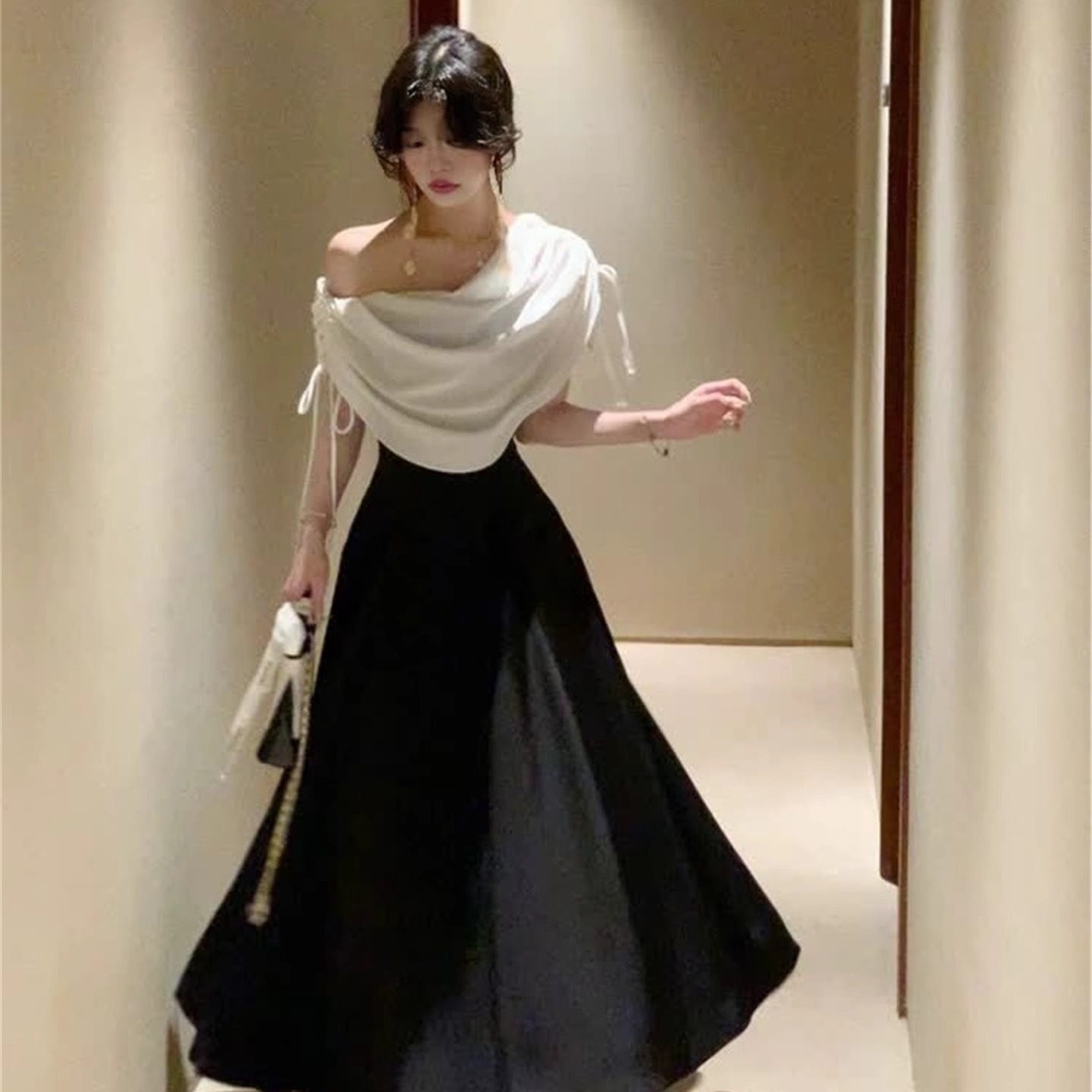 French Style Swing Collar Long Dress