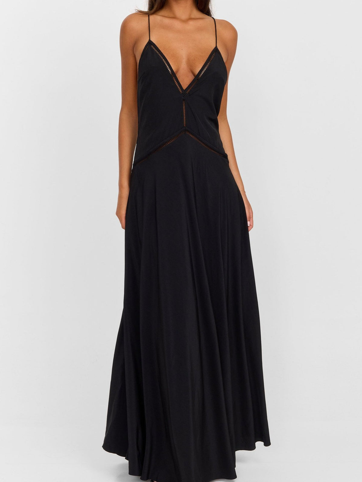 Womens Lace Trim Backless Tie V-Neck Dress