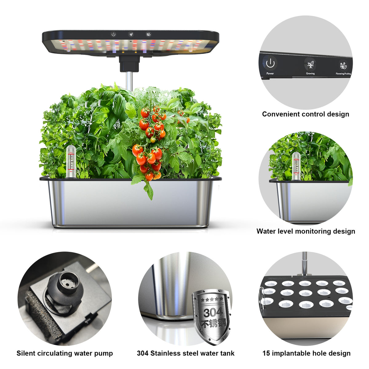 Smart Indoor Hydroponic System with LED Grow Light