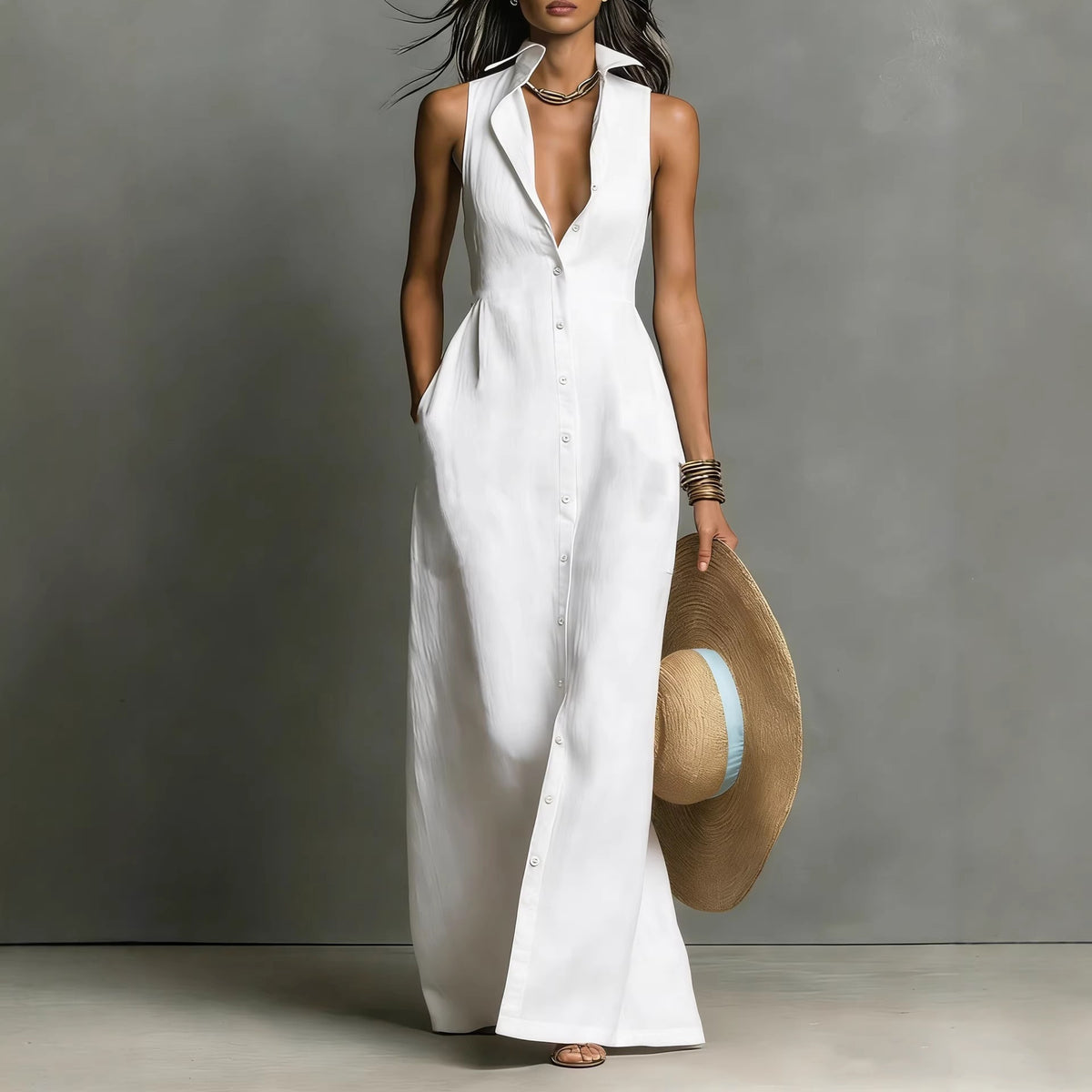 Sleeveless blouse-style dress