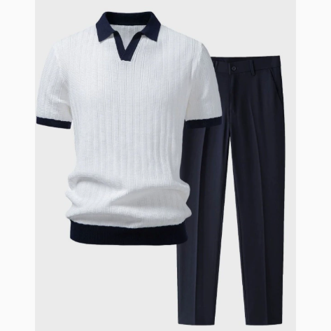 Men Casual Loose Beach Short Sleeve Shirt and Pants Two-Piece Set
