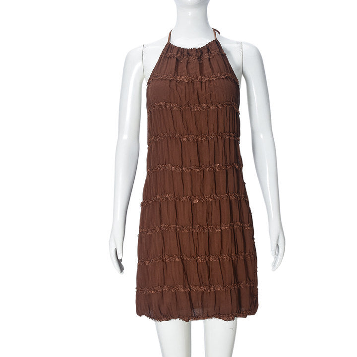 Backless Pleated Halter Dress