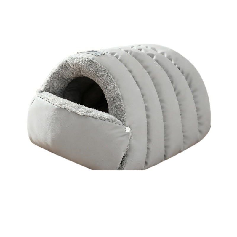 Semi-enclosed leather sleeping bag cat litter