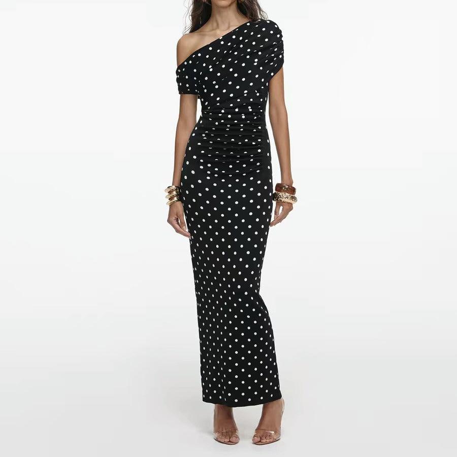 French Style Polka Dot Knit Long Dress