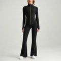 Double-Sided Brushed Yoga Set for Women Stand-Collar Slim-Fit Jacket High-Waist Flared Pants