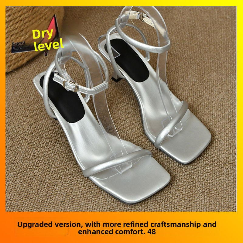 Womens Square Toe Thin Heel Sandals PU Fairy Style Sandals