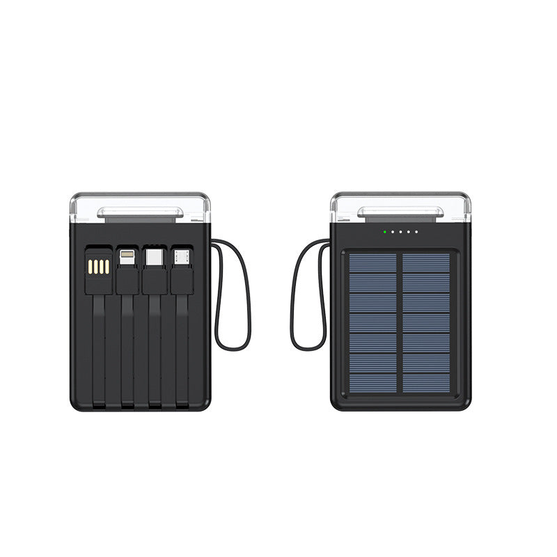 Solar Power Bank with Built-in Cable and LED Light
