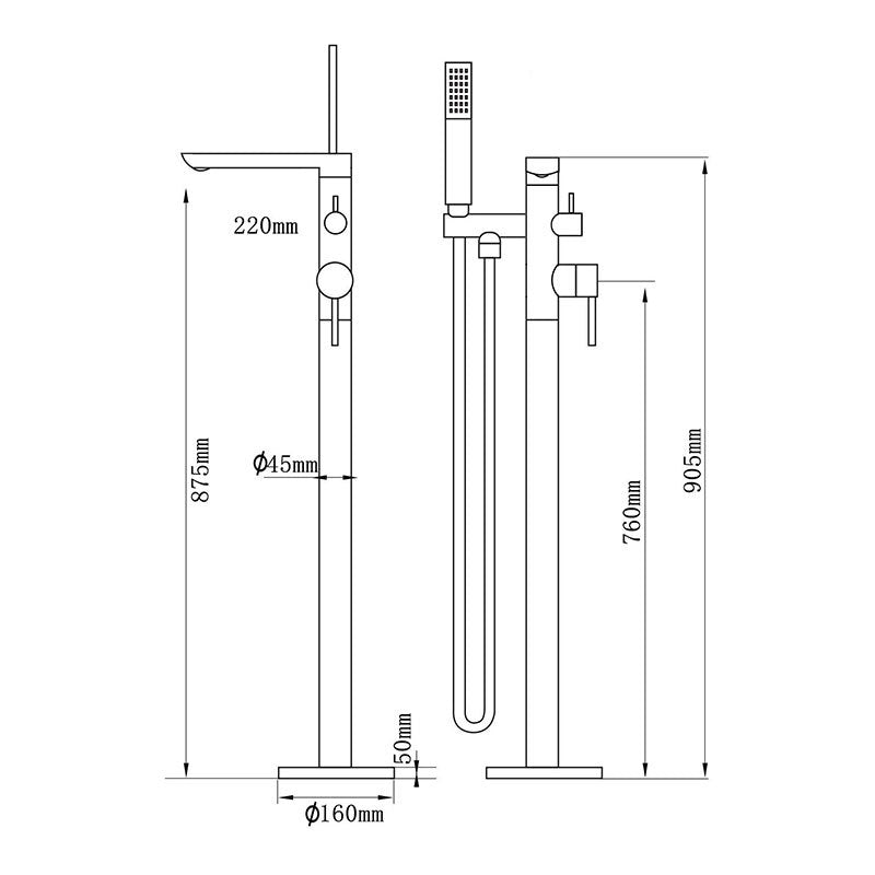 Standing Cylinder-Edge Floor-Mount Shower Set with Bathtub Faucet