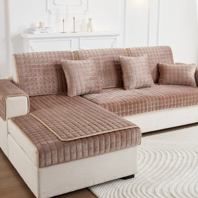 Simple Winter Plush Non-Slip Fabric Sofa Cover Thickened Flannel Sofa Cushion