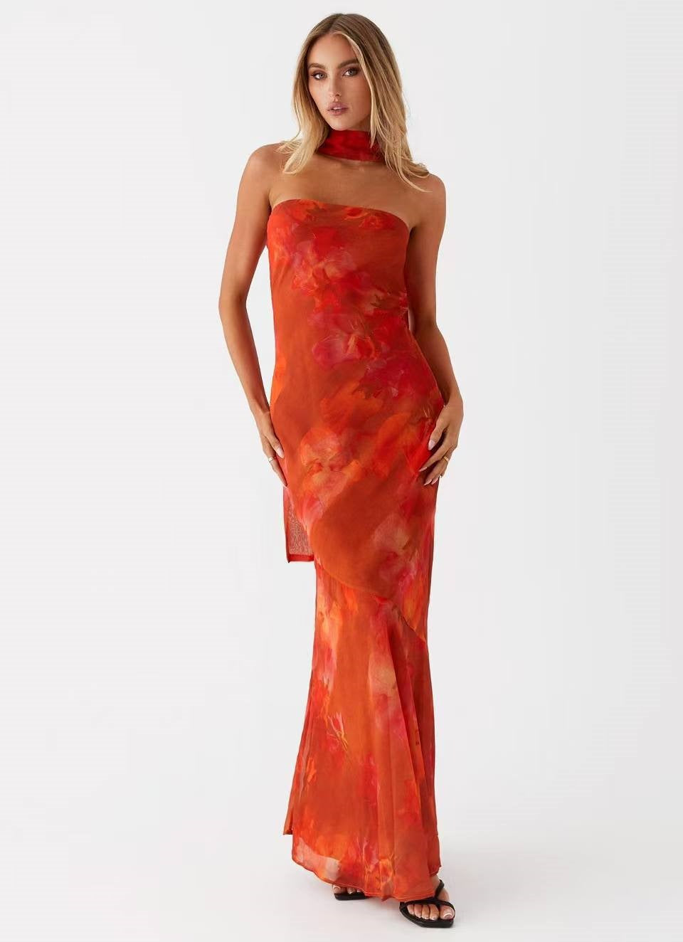 Floral Print Chiffon Bodycon Dress