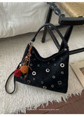 Retro Rivet Deerskin Embossed Shoulder Tote Bag