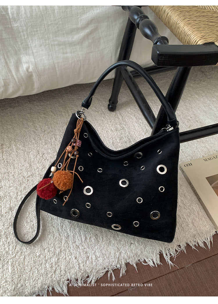 Retro Rivet Deerskin Embossed Shoulder Tote Bag