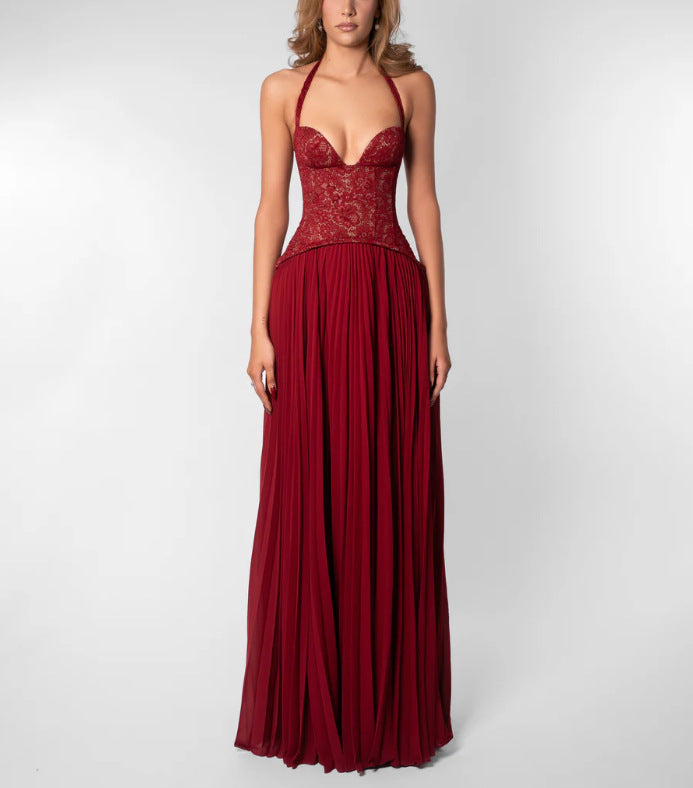 Halter Neck Pleated Backless Dress