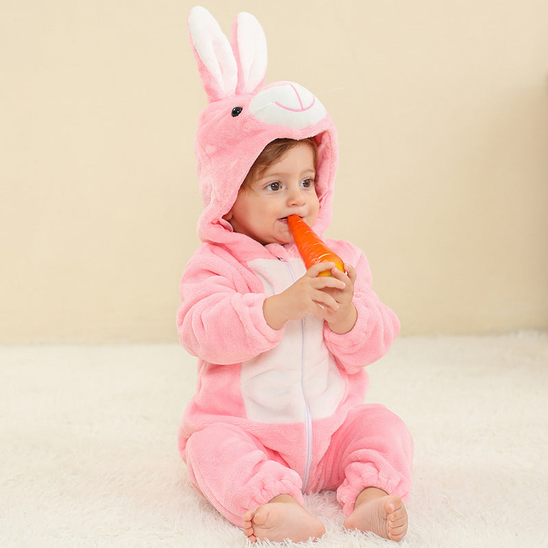 Children Flannel Romper with Animal Design