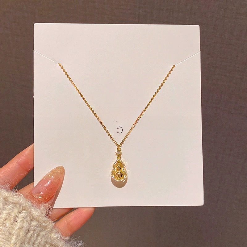 Elegant Titanium Steel Zircon Pearl Pendant Necklace