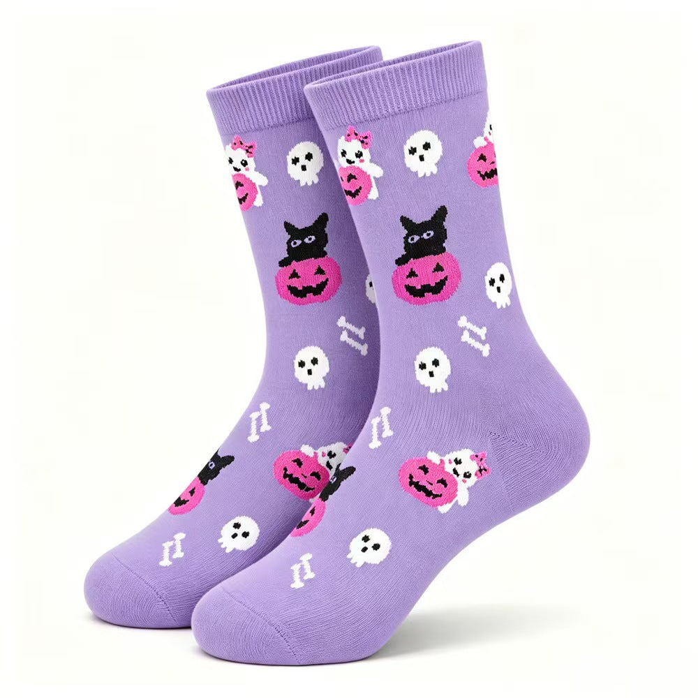 Halloween Men's and Women's Anti-Slip Pumpkin Bat Pattern Socks