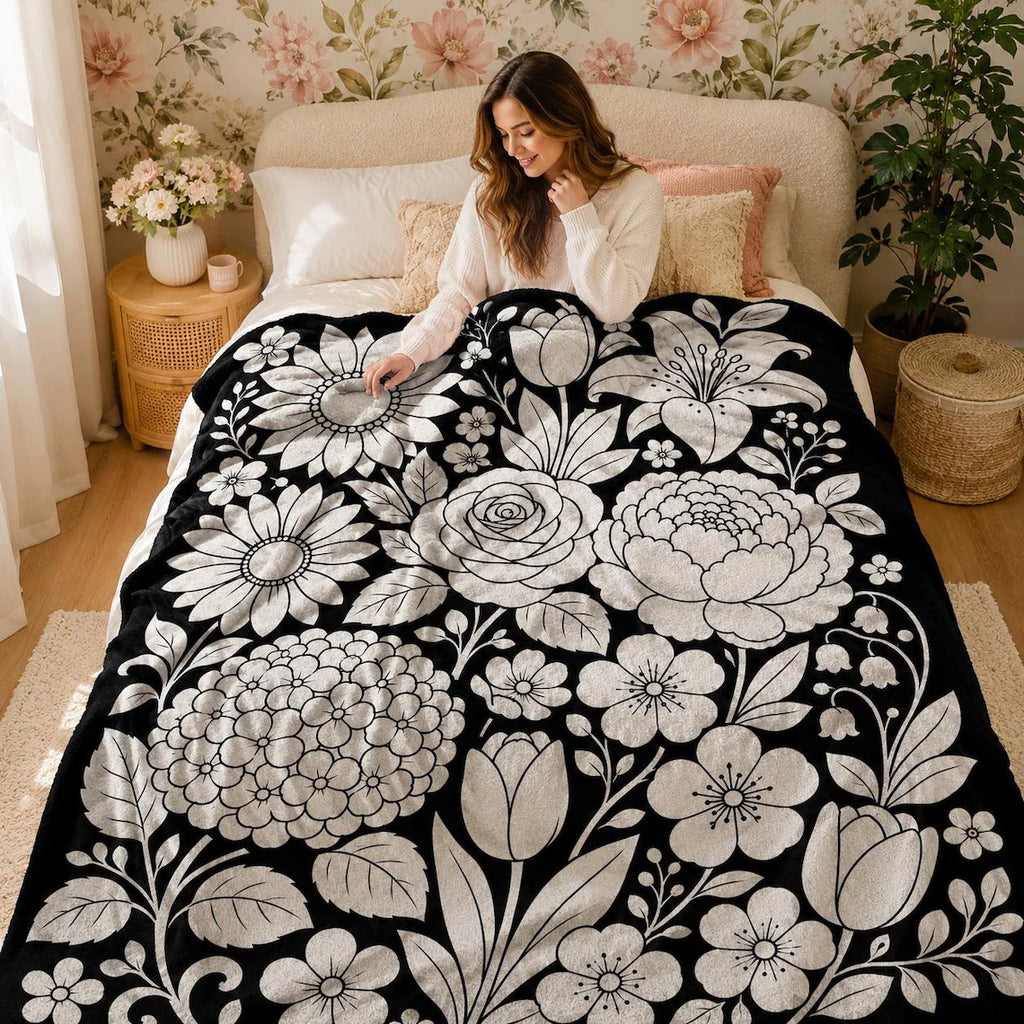 Black and white line-drawn graffiti rug
