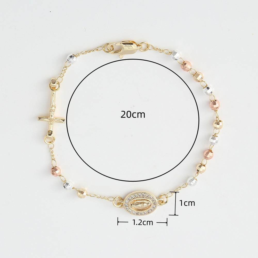 Cross-shaped diamond-studded bead necklace bracelet