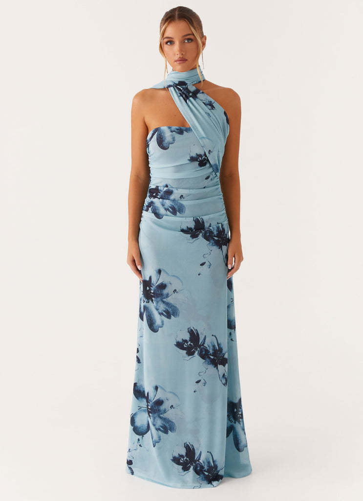 Neck-Wrap Ribbon Dress with Side Pleats