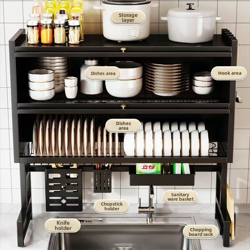 Double Layer Kitchen Sink Rack Dustproof Draining Storage Cabinet