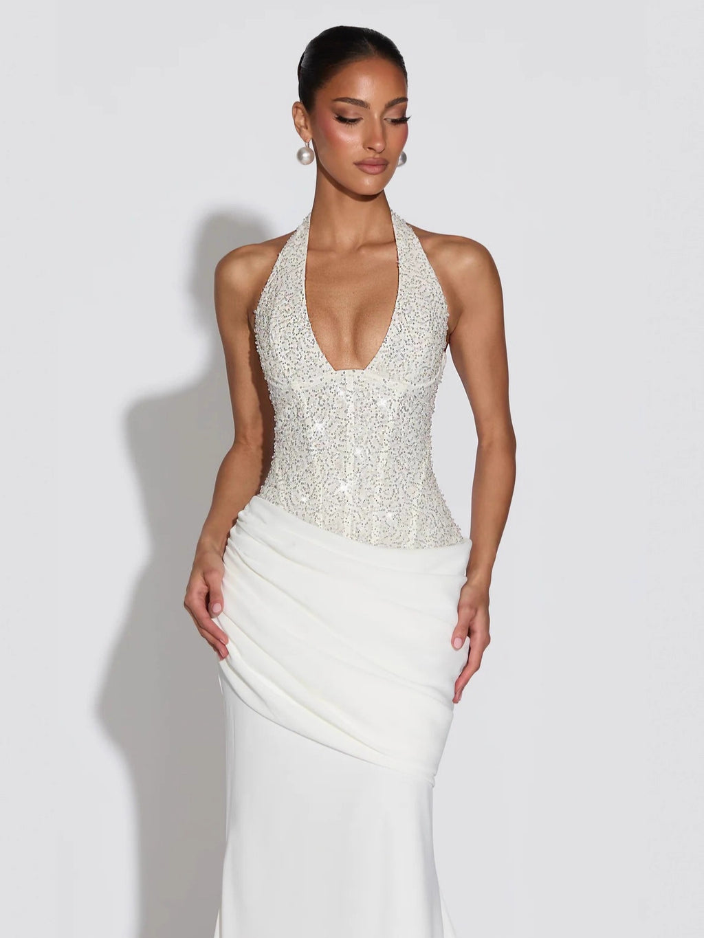 Elegant Sequin Halter Neck Evening Gown