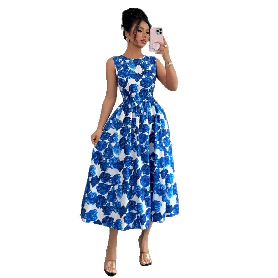 Floral Print Sleeveless A-Line Dress