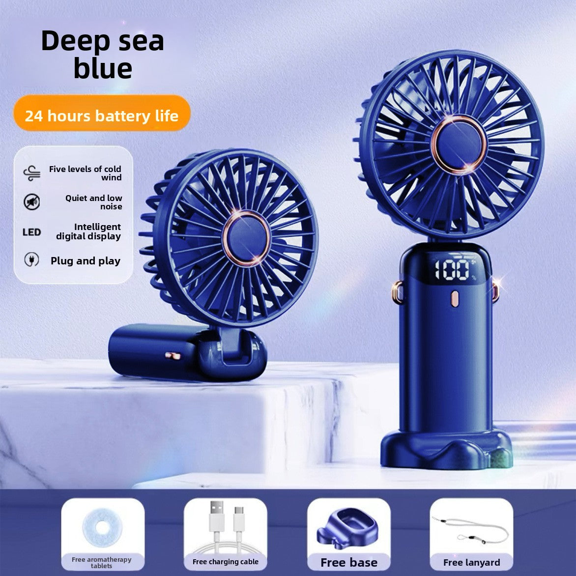 Portable USB Rechargeable Handheld Fan with Digital Display