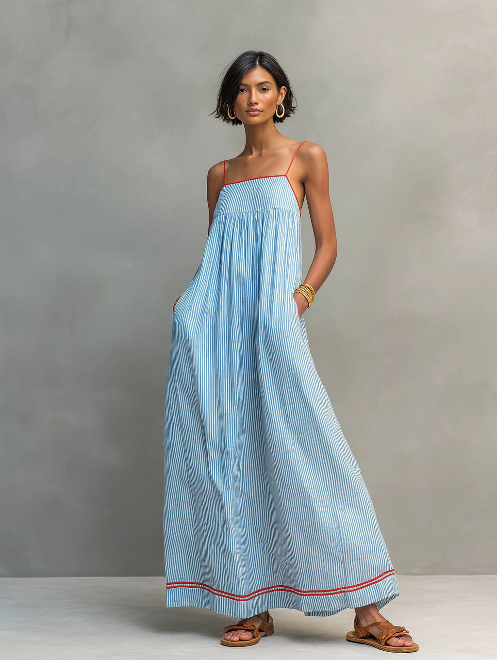 Sleeveless Striped Long Dress