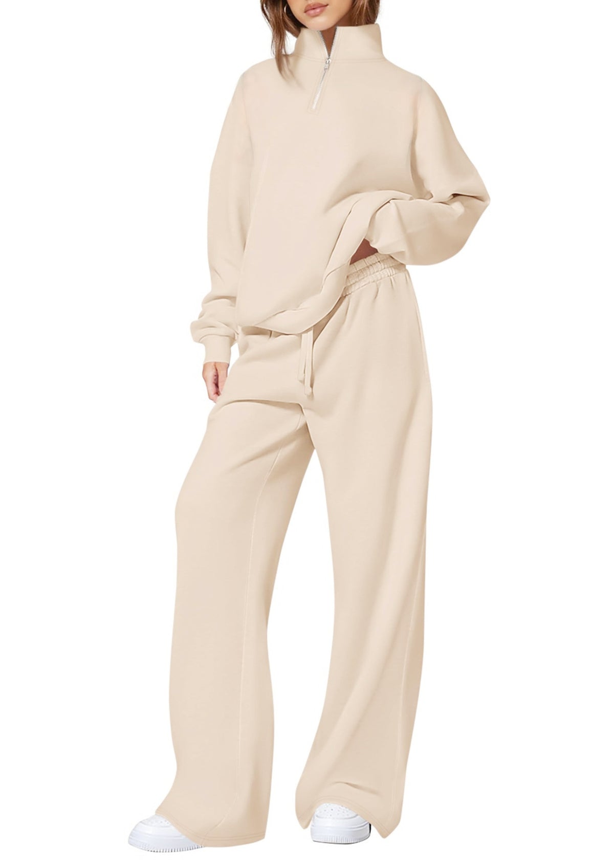 Standing collar half-zip long-sleeved pants