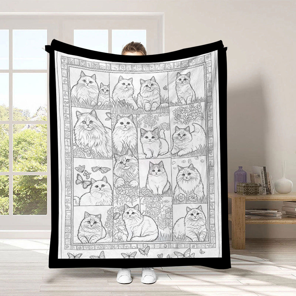 Black and white line-drawn graffiti rug