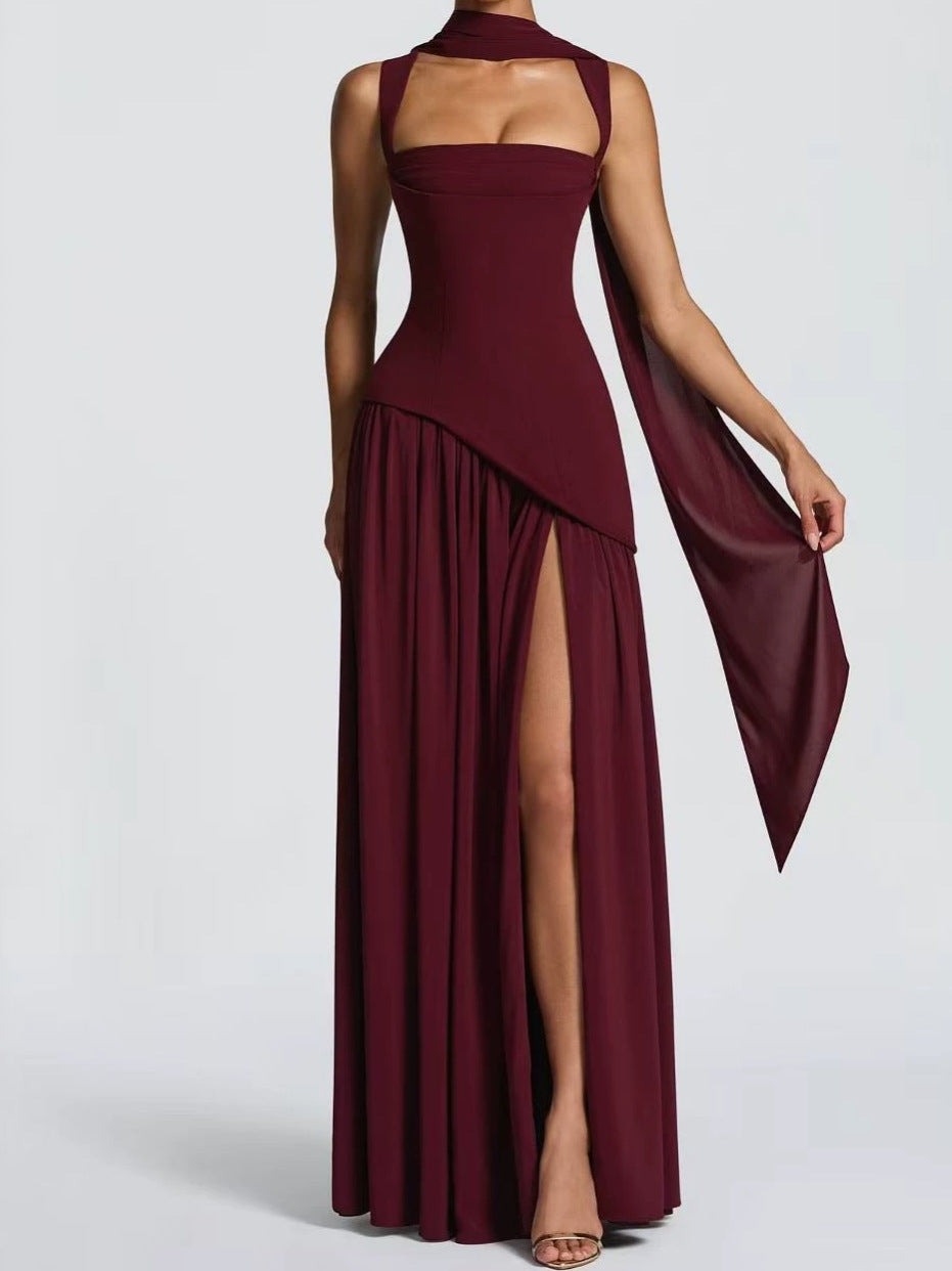 Irregular Hem Waist-Cinching Straps Dress