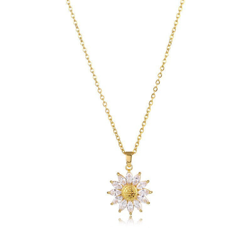 Vintage Sunflower Pendant Titanium Steel Necklace for Women