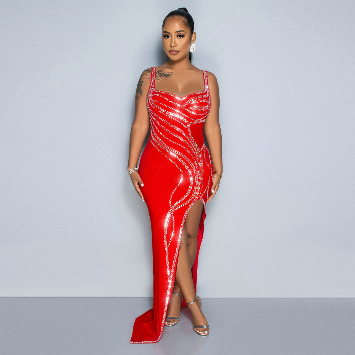 Sexy Diamond Slit Elastic Bodycon Dress