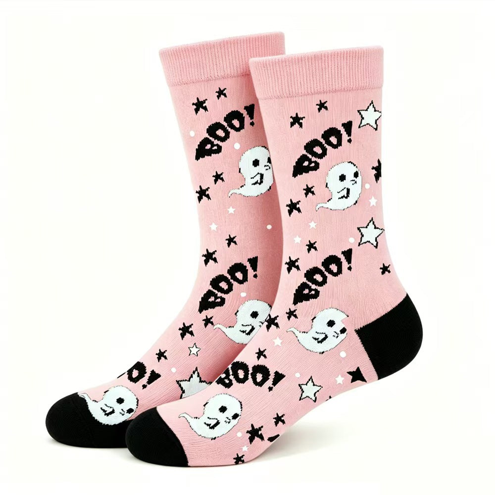 Halloween Men's and Women's Anti-Slip Pumpkin Bat Pattern Socks
